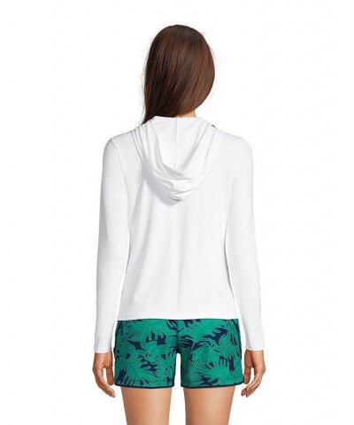 Women's Petite Hooded Full Zip Long Sleeve Rash Guard UPF 50 Sun Protection Cover-up Pockets White $38.66 Swimsuits