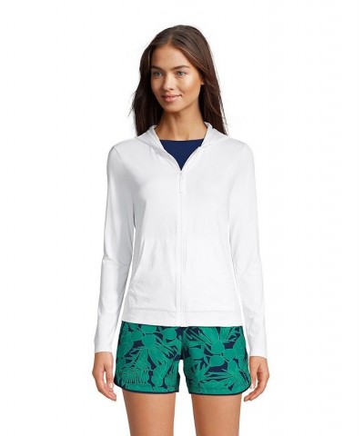 Women's Petite Hooded Full Zip Long Sleeve Rash Guard UPF 50 Sun Protection Cover-up Pockets White $38.66 Swimsuits