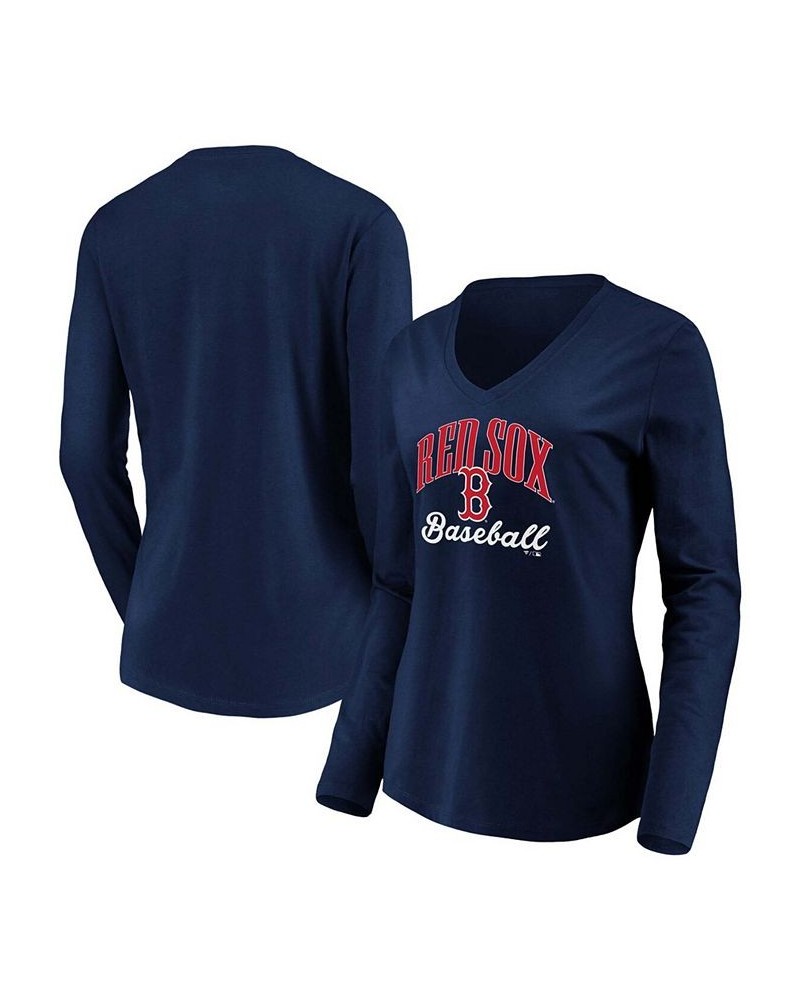 Women's Navy Boston Red Sox Victory Script V-Neck Long Sleeve T-shirt Navy $18.00 Tops