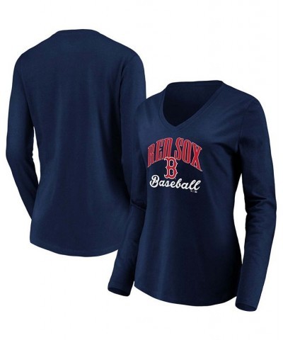 Women's Navy Boston Red Sox Victory Script V-Neck Long Sleeve T-shirt Navy $18.00 Tops