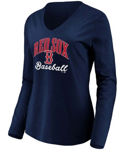 Women's Navy Boston Red Sox Victory Script V-Neck Long Sleeve T-shirt Navy $18.00 Tops