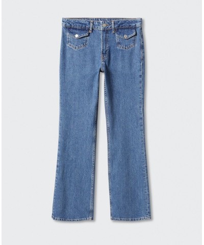 Women's Pocket Flared Jeans Medium Blue $43.99 Jeans