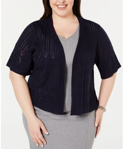 Plus Size Short Sleeve Crocheted Shrug Blue $22.04 Sweaters