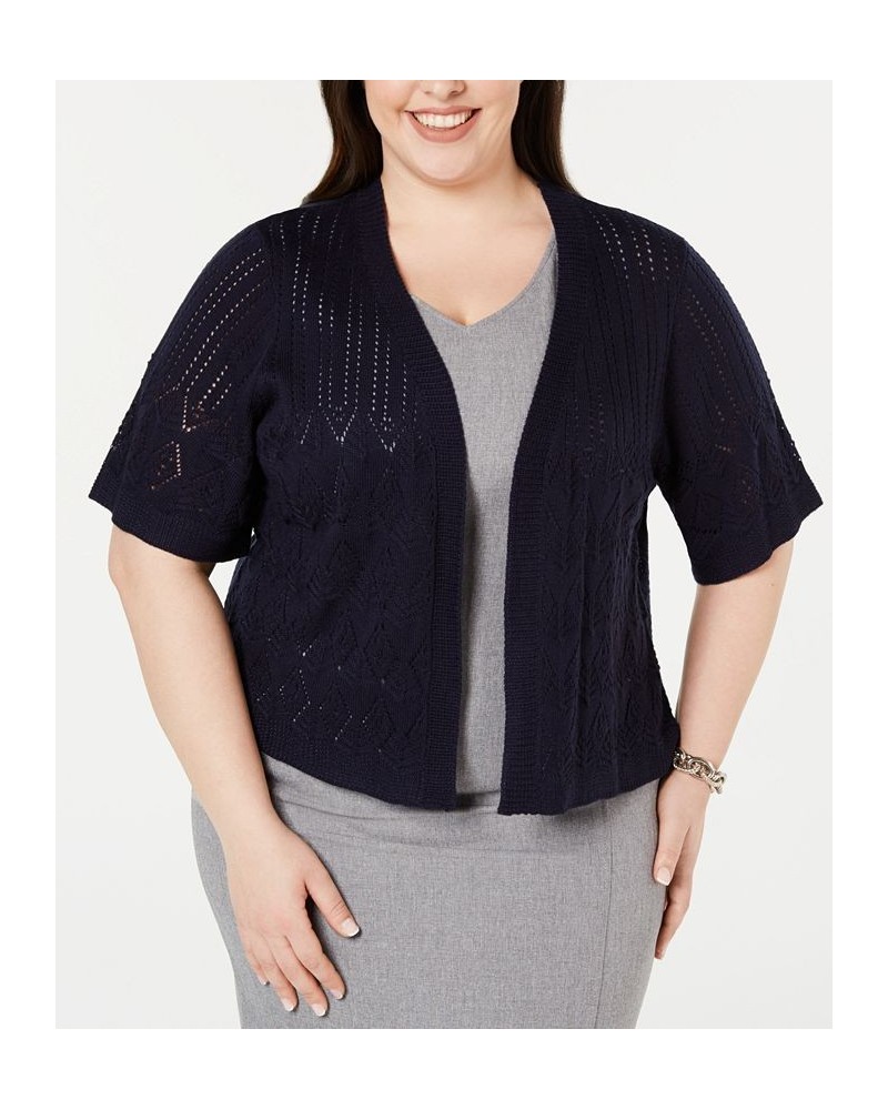 Plus Size Short Sleeve Crocheted Shrug Blue $22.04 Sweaters