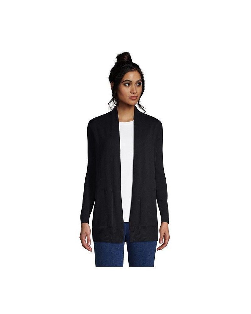 Women's Tall Cotton Open Long Cardigan Sweater Black $35.98 Sweaters