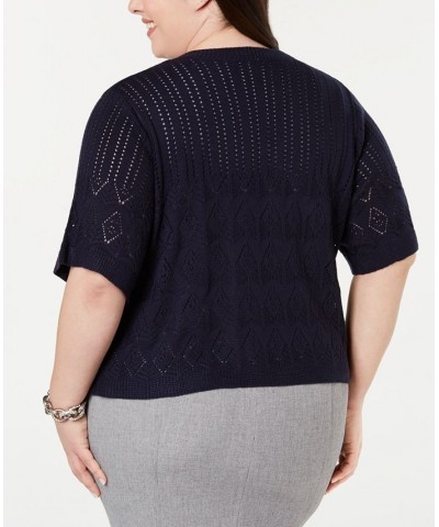 Plus Size Short Sleeve Crocheted Shrug Blue $22.04 Sweaters