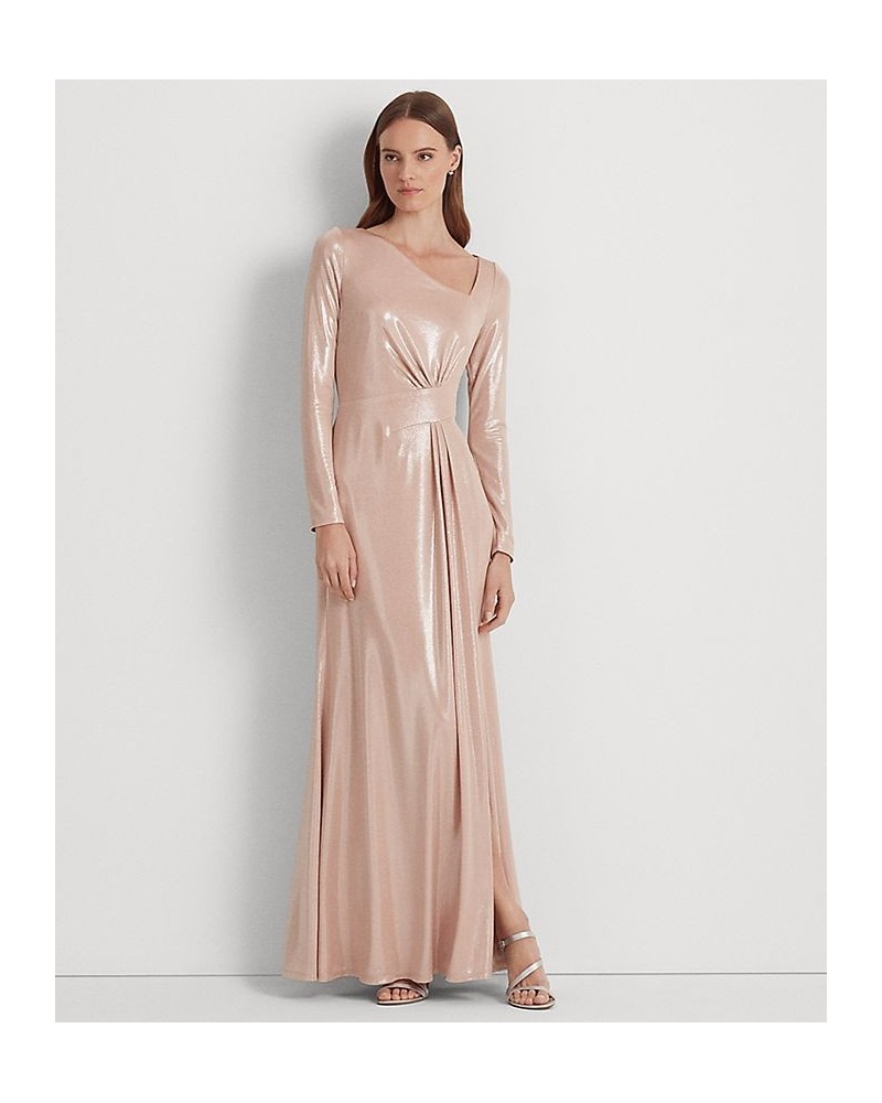 Women's Foil-Print Jersey Gown Pale Pink Silver Foil $115.90 Dresses