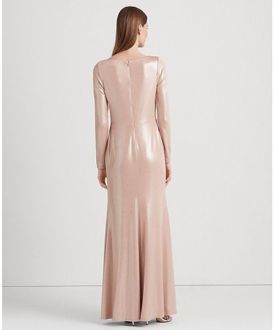 Women's Foil-Print Jersey Gown Pale Pink Silver Foil $115.90 Dresses