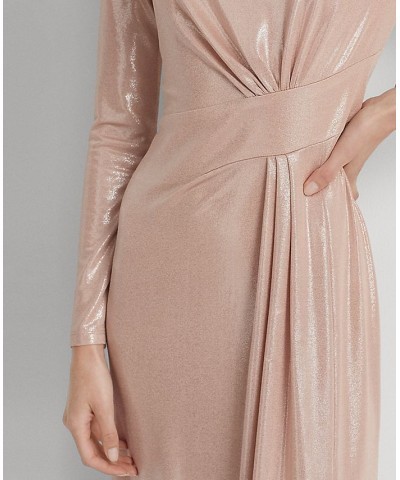 Women's Foil-Print Jersey Gown Pale Pink Silver Foil $115.90 Dresses