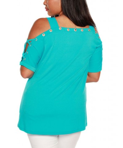 Plus Size Cold Shoulder Top Blue Bliss/Gold $21.19 Tops