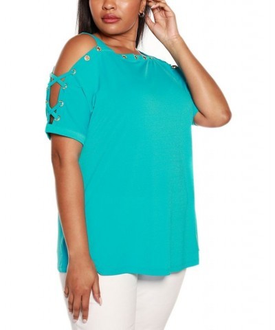 Plus Size Cold Shoulder Top Blue Bliss/Gold $21.19 Tops