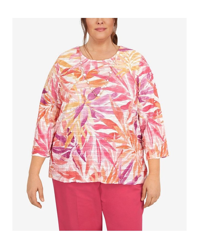 Plus Size Tropical Leaves Three Quarter Sleeve Top Multi $39.69 Tops