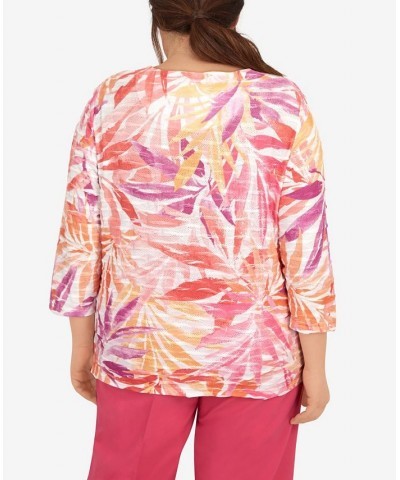 Plus Size Tropical Leaves Three Quarter Sleeve Top Multi $39.69 Tops