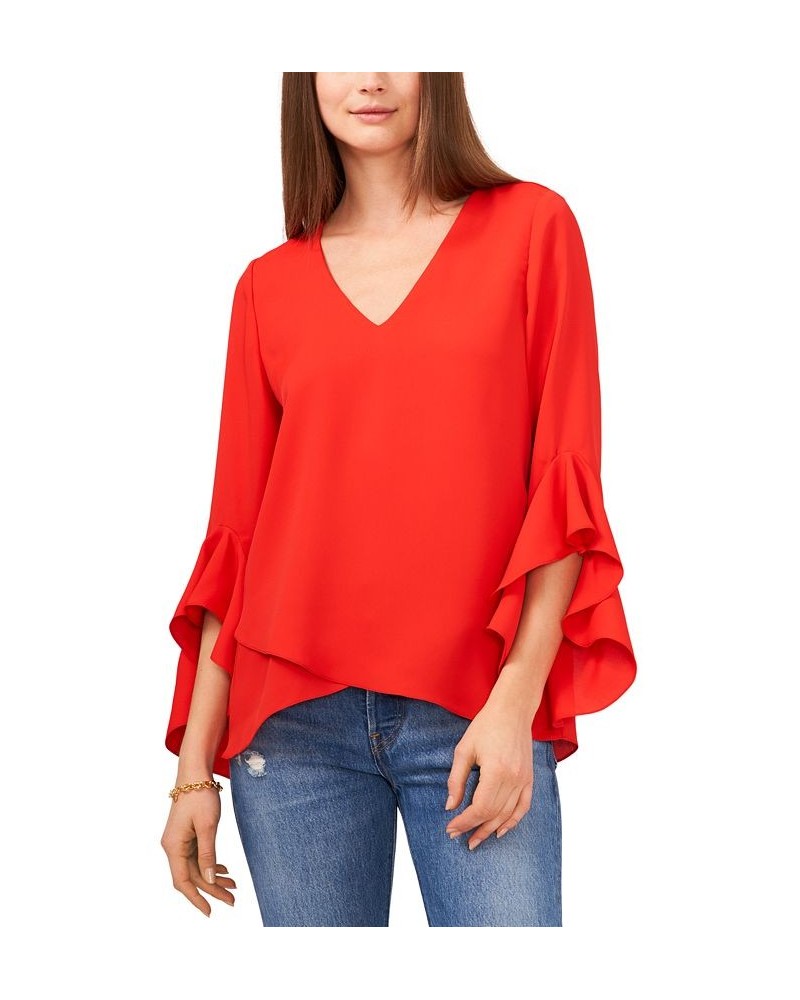 Women's Flutter-Sleeve Top Radient Red $50.49 Tops