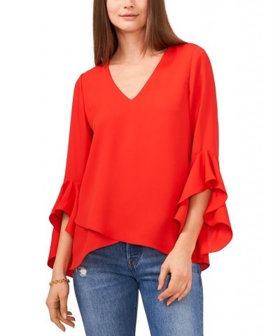 Women's Flutter-Sleeve Top Radient Red $50.49 Tops