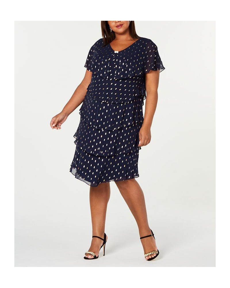 Plus Size Metallic-Dot Tiered Dress Navy/Gold $69.50 Dresses