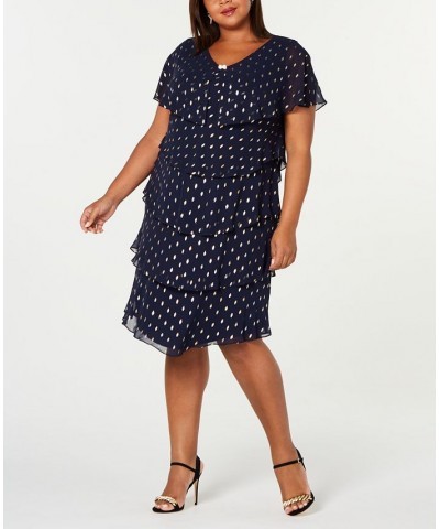 Plus Size Metallic-Dot Tiered Dress Navy/Gold $69.50 Dresses