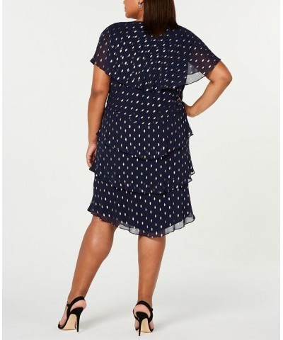 Plus Size Metallic-Dot Tiered Dress Navy/Gold $69.50 Dresses