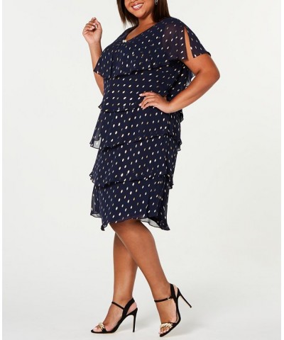 Plus Size Metallic-Dot Tiered Dress Navy/Gold $69.50 Dresses