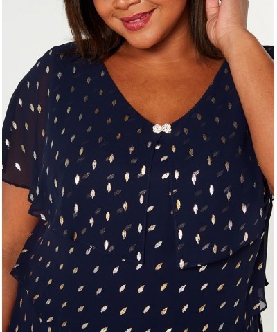 Plus Size Metallic-Dot Tiered Dress Navy/Gold $69.50 Dresses