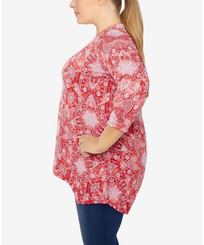 Plus Size Knit Kaleidoscope Print Top Red $17.22 Tops