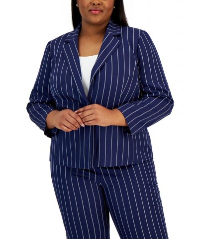 Plus Size Pinstriped Notched-Collar Single-Button Blazer Kasper Navy/vanilla Ice $43.90 Jackets