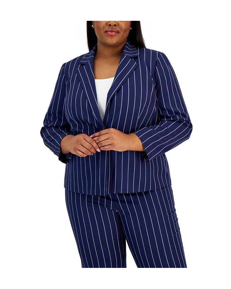 Plus Size Pinstriped Notched-Collar Single-Button Blazer Kasper Navy/vanilla Ice $43.90 Jackets