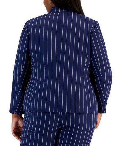 Plus Size Pinstriped Notched-Collar Single-Button Blazer Kasper Navy/vanilla Ice $43.90 Jackets