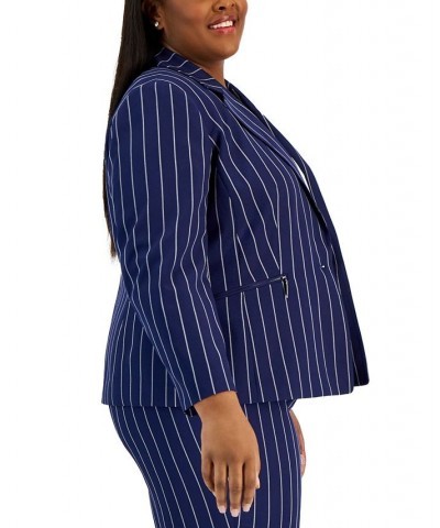 Plus Size Pinstriped Notched-Collar Single-Button Blazer Kasper Navy/vanilla Ice $43.90 Jackets