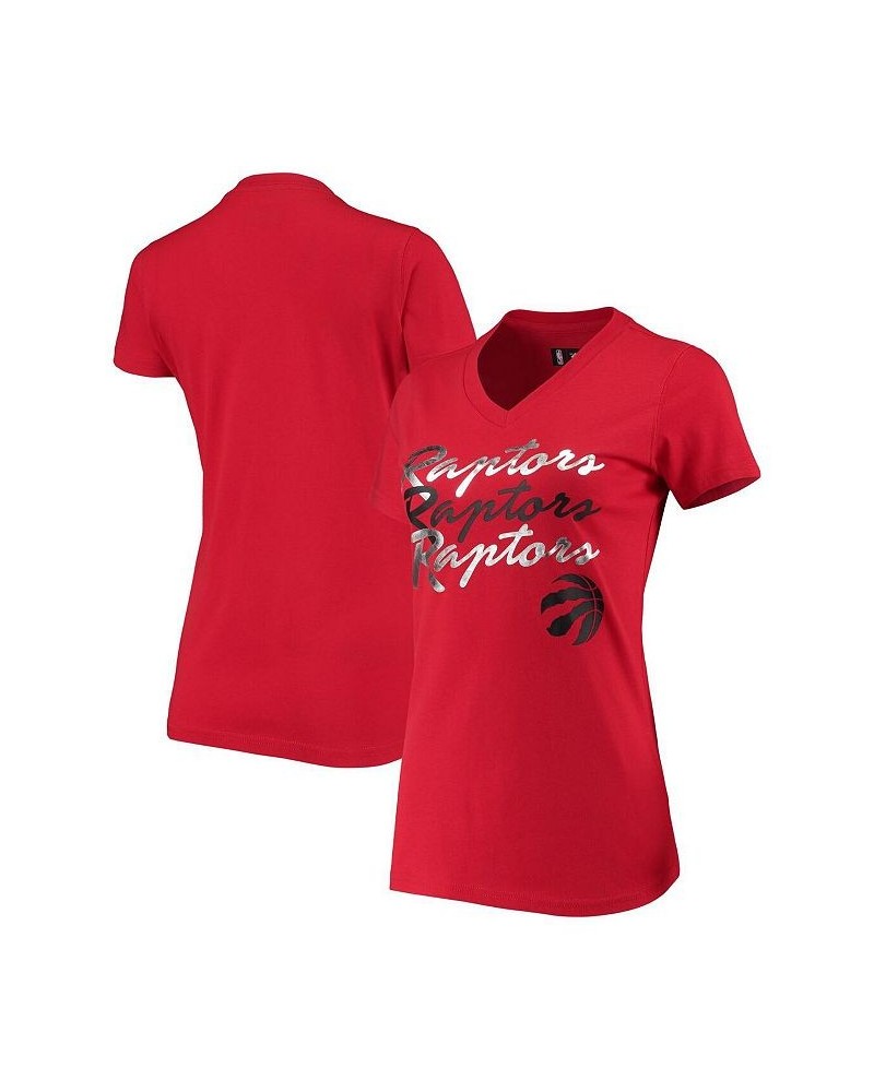 Women's Red Toronto Raptors Power Forward Foil V-Neck T-shirt Red $12.60 Tops