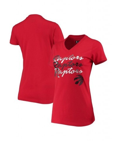 Women's Red Toronto Raptors Power Forward Foil V-Neck T-shirt Red $12.60 Tops