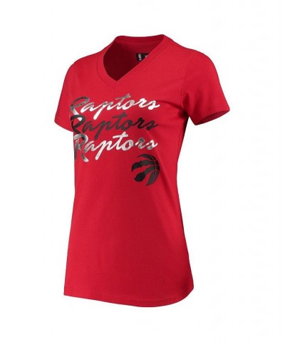 Women's Red Toronto Raptors Power Forward Foil V-Neck T-shirt Red $12.60 Tops