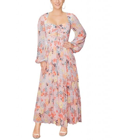 Women's Amira Long-Sleeve Pleated Midi Dress Blush Bloom $59.07 Dresses