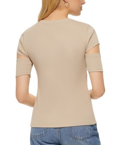 Women's Cutout T-Shirt Tan/Beige $24.97 Tops