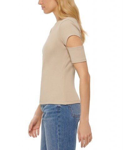 Women's Cutout T-Shirt Tan/Beige $24.97 Tops