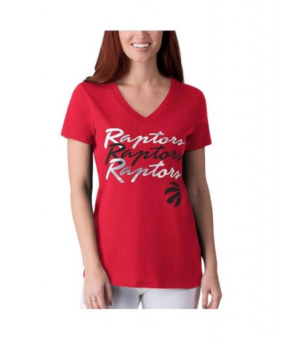 Women's Red Toronto Raptors Power Forward Foil V-Neck T-shirt Red $12.60 Tops