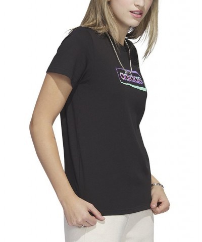 Women's Linear Stencil Short Sleeve Graphic T-Shirt Black $16.90 Tops