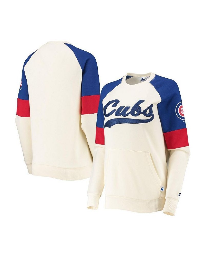 Women's Cream and Royal Chicago Cubs Playmaker Raglan Pullover Sweatshirt White $40.49 Sweatshirts