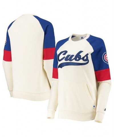 Women's Cream and Royal Chicago Cubs Playmaker Raglan Pullover Sweatshirt White $40.49 Sweatshirts