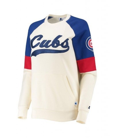 Women's Cream and Royal Chicago Cubs Playmaker Raglan Pullover Sweatshirt White $40.49 Sweatshirts