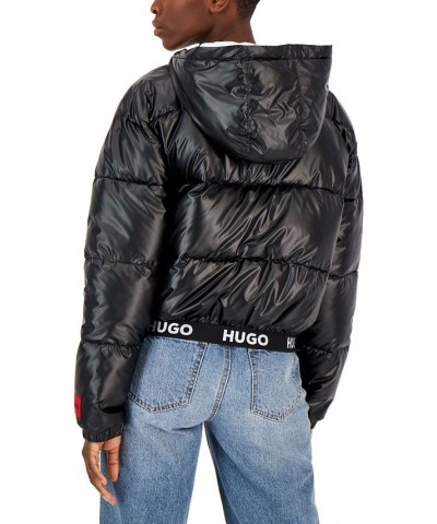 Women's Hooded Logo-Trimmed Cropped Puffer Jacket Black $107.40 Jackets