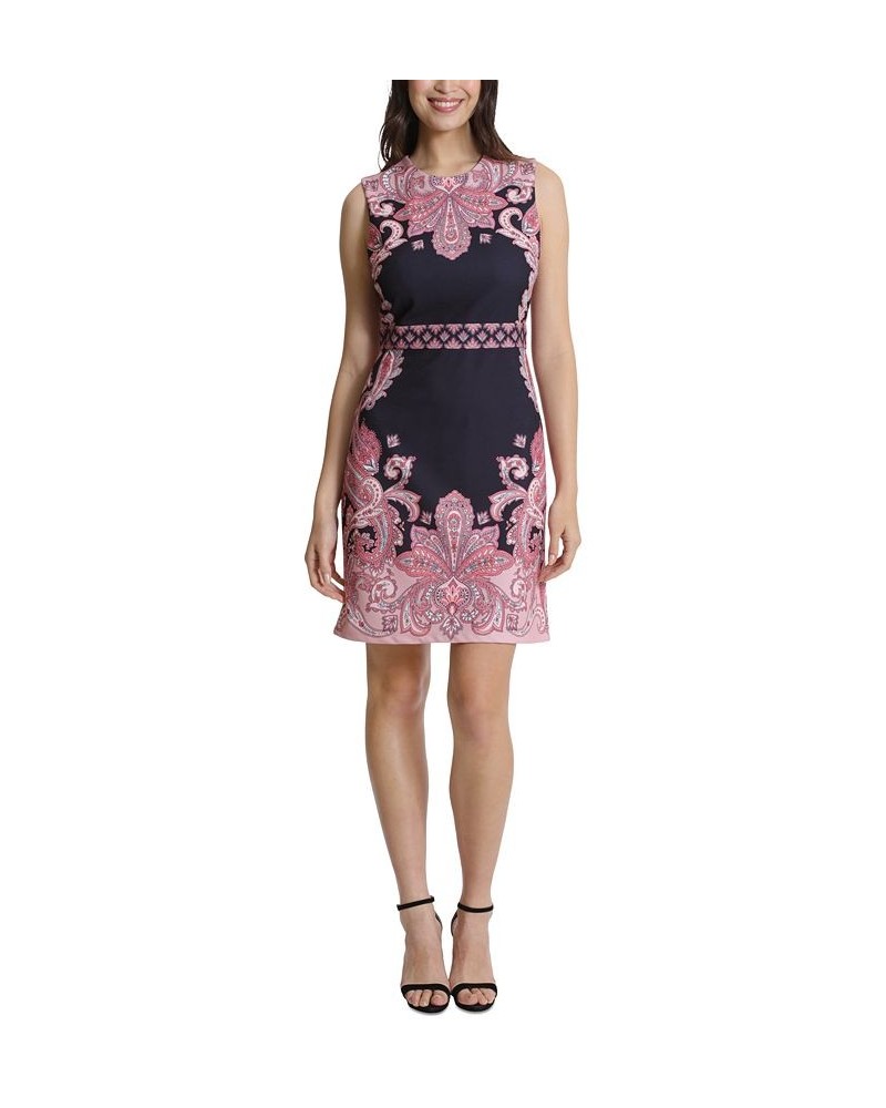 Petite Border Print Sleeveless Sheath Dress Black/Pink $40.59 Dresses