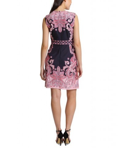 Petite Border Print Sleeveless Sheath Dress Black/Pink $40.59 Dresses