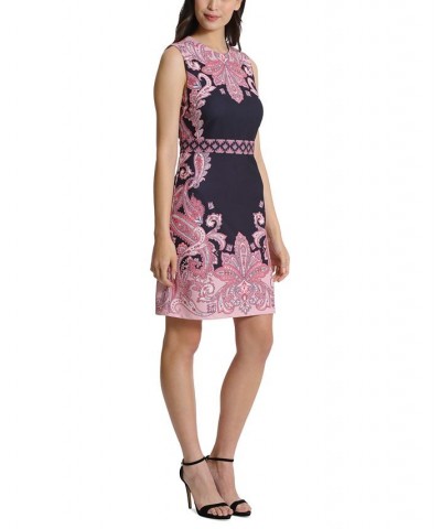 Petite Border Print Sleeveless Sheath Dress Black/Pink $40.59 Dresses