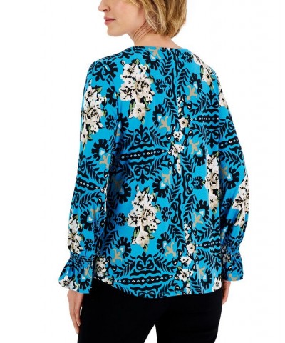 Women's Savannah Stencil Rhinestone-Studded Tunic Blue $18.76 Tops