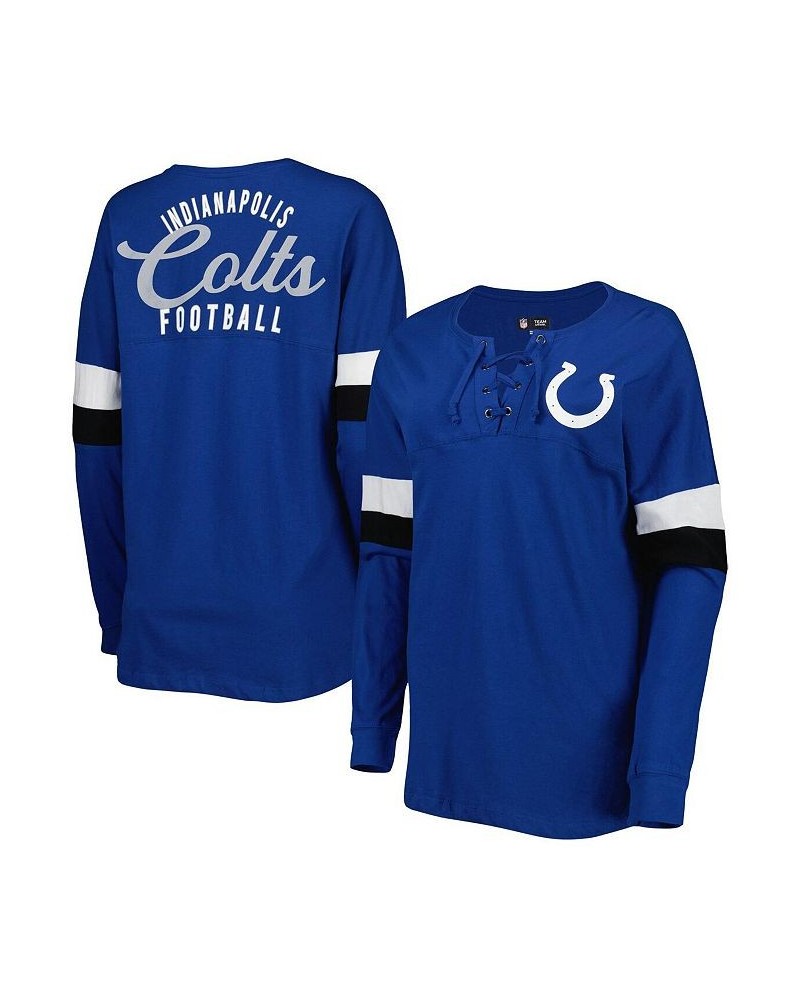 Women's Royal Indianapolis Colts Athletic Varsity Lace-Up Long Sleeve T-shirt $24.96 Tops