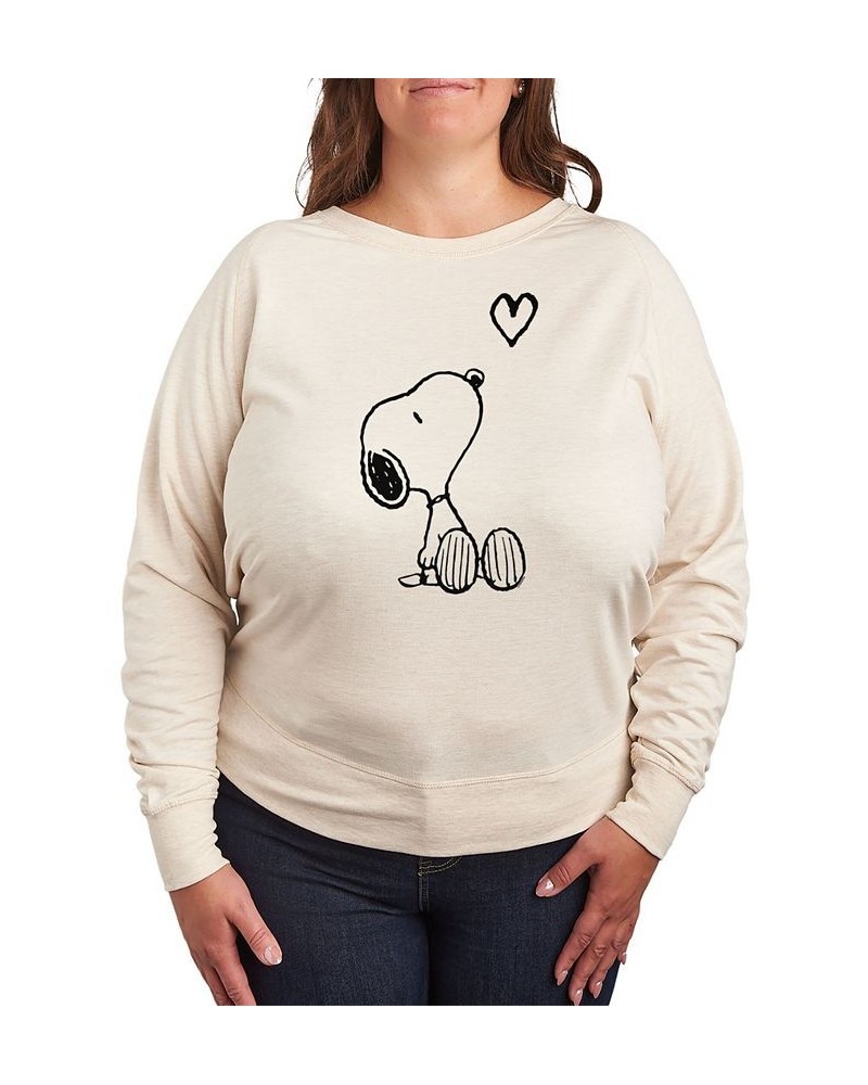 Trendy Plus Size Snoopy Long Sleeve Graphic Pullover Top Beige, Khaki $13.92 Tops