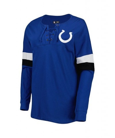 Women's Royal Indianapolis Colts Athletic Varsity Lace-Up Long Sleeve T-shirt $24.96 Tops