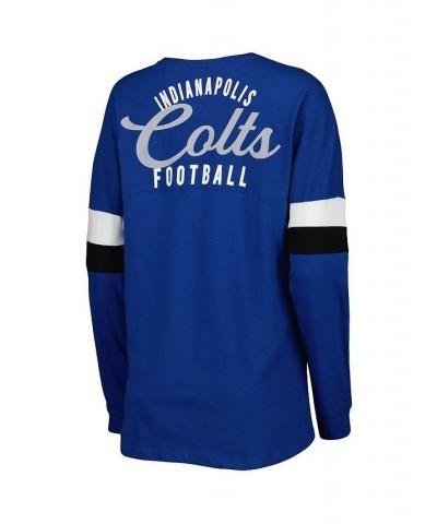 Women's Royal Indianapolis Colts Athletic Varsity Lace-Up Long Sleeve T-shirt $24.96 Tops