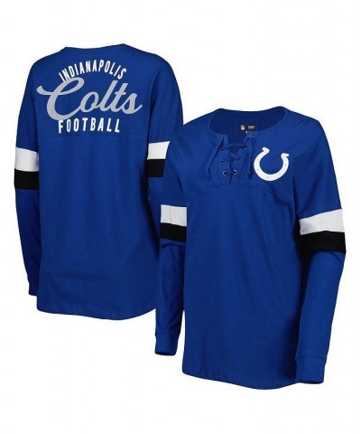 Women's Royal Indianapolis Colts Athletic Varsity Lace-Up Long Sleeve T-shirt $24.96 Tops